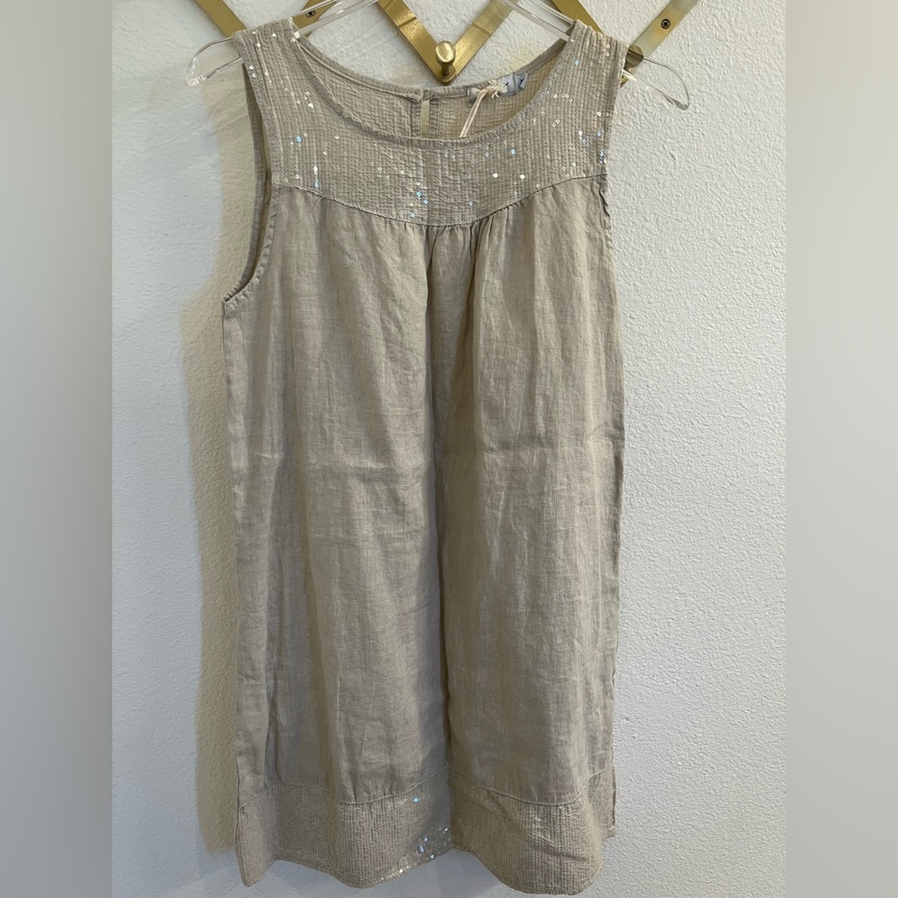 NWT Blu Orchid Italian Linen Sequin Shift Dress XS Sabbia Cream